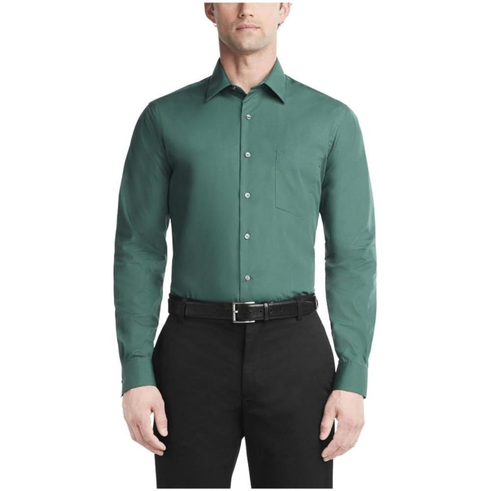 imageVan Heusen Mens Dress Shirt Fitted Poplin SolidDark Leaf