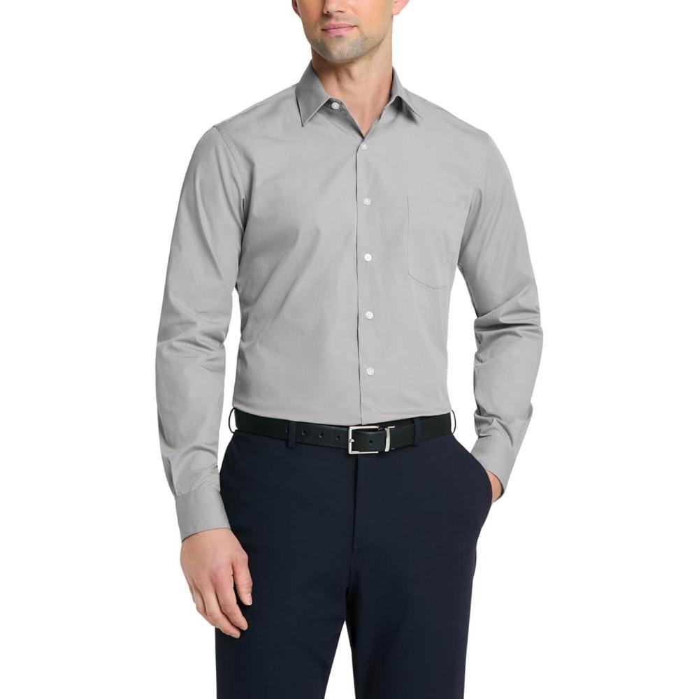 imageVan Heusen Mens Dress Shirt Fitted Poplin SolidGreystone