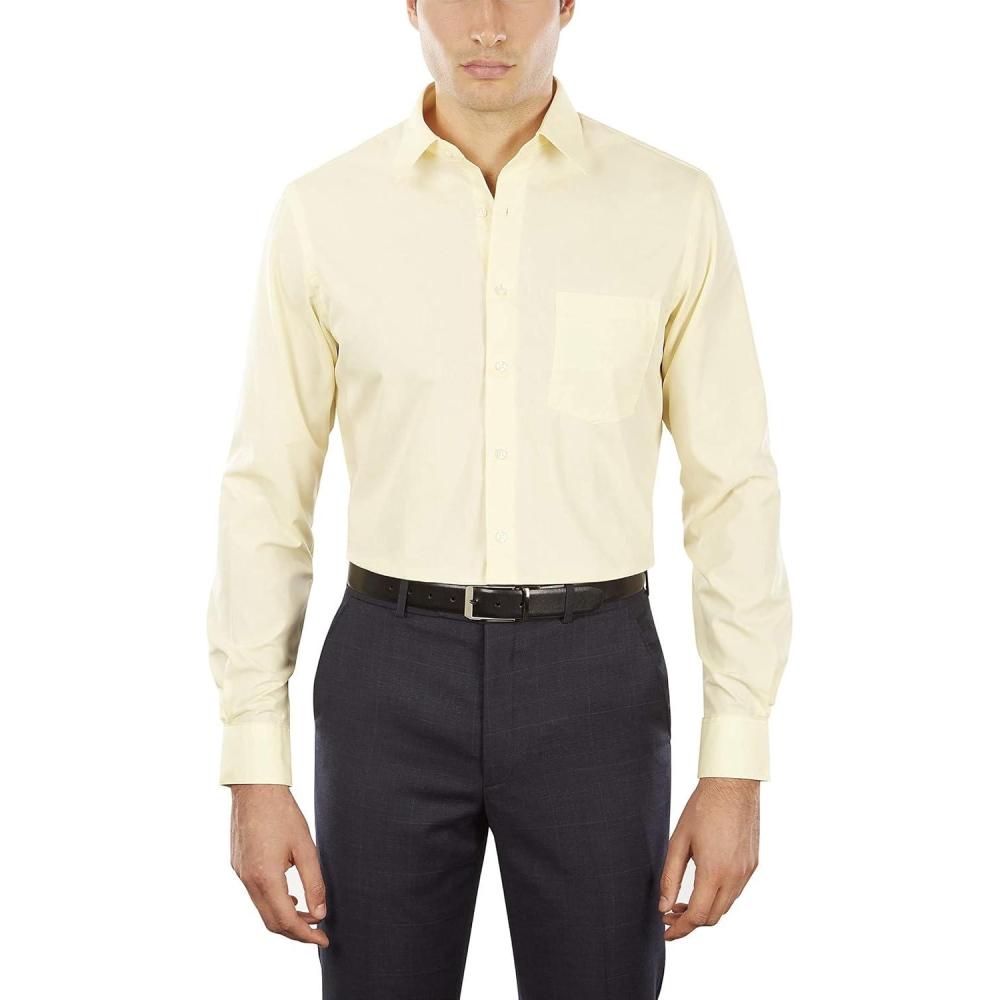 imageVan Heusen Mens Dress Shirt Fitted Poplin SolidLemon Glaze