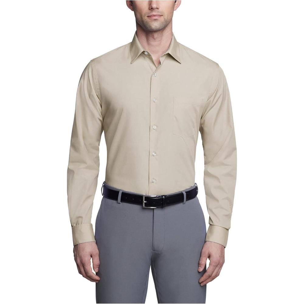 imageVan Heusen Mens Dress Shirt Fitted Poplin SolidStone