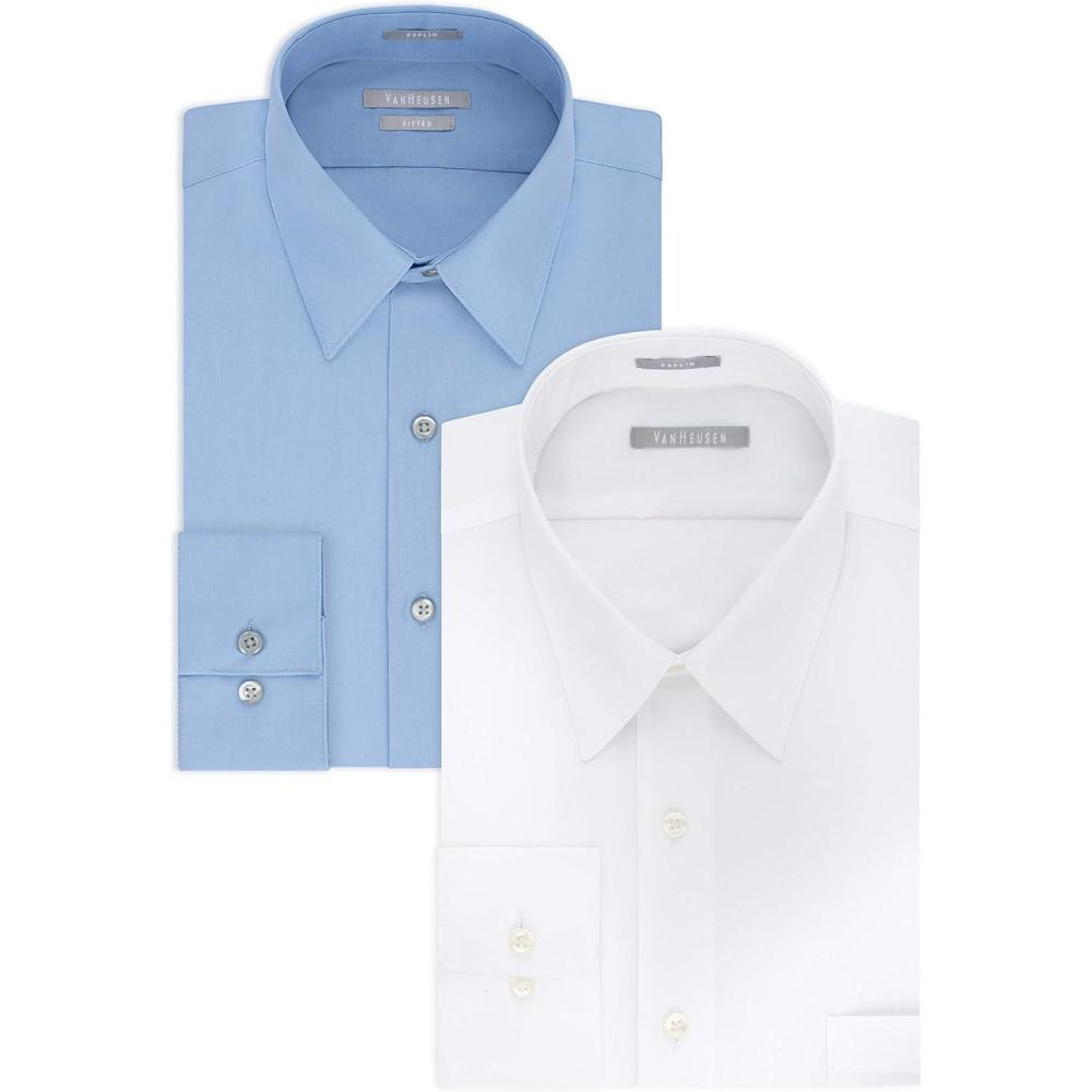 imageVan Heusen Mens Dress Shirt Fitted Poplin SolidWhiteCameo Blue