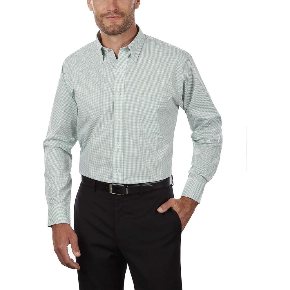 imageVan Heusen Mens Dress Shirt Regular Fit Pinpoint StripeGreen Chicory
