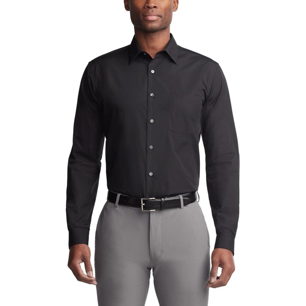 imageVan Heusen Mens Dress Shirt Regular Fit Poplin SolidBlack