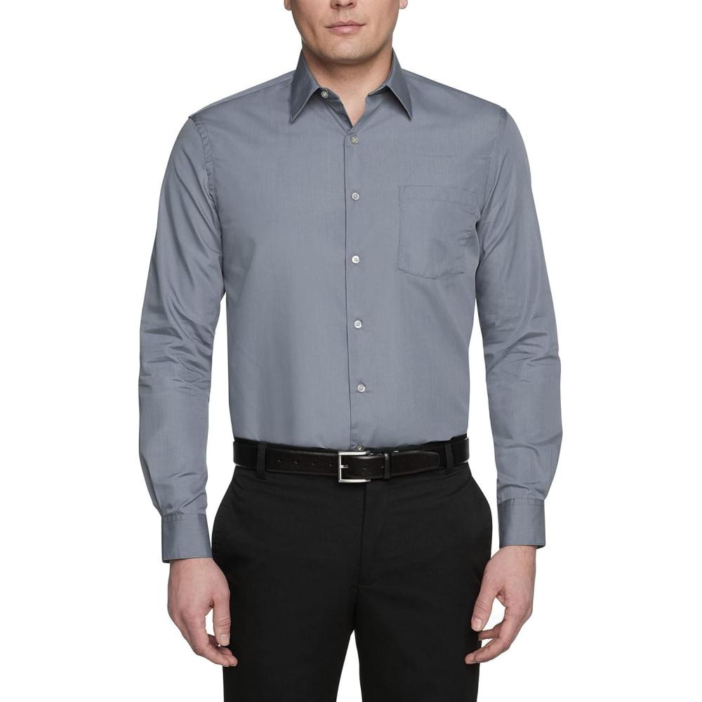 imageVan Heusen Mens Dress Shirt Regular Fit Poplin SolidGrey