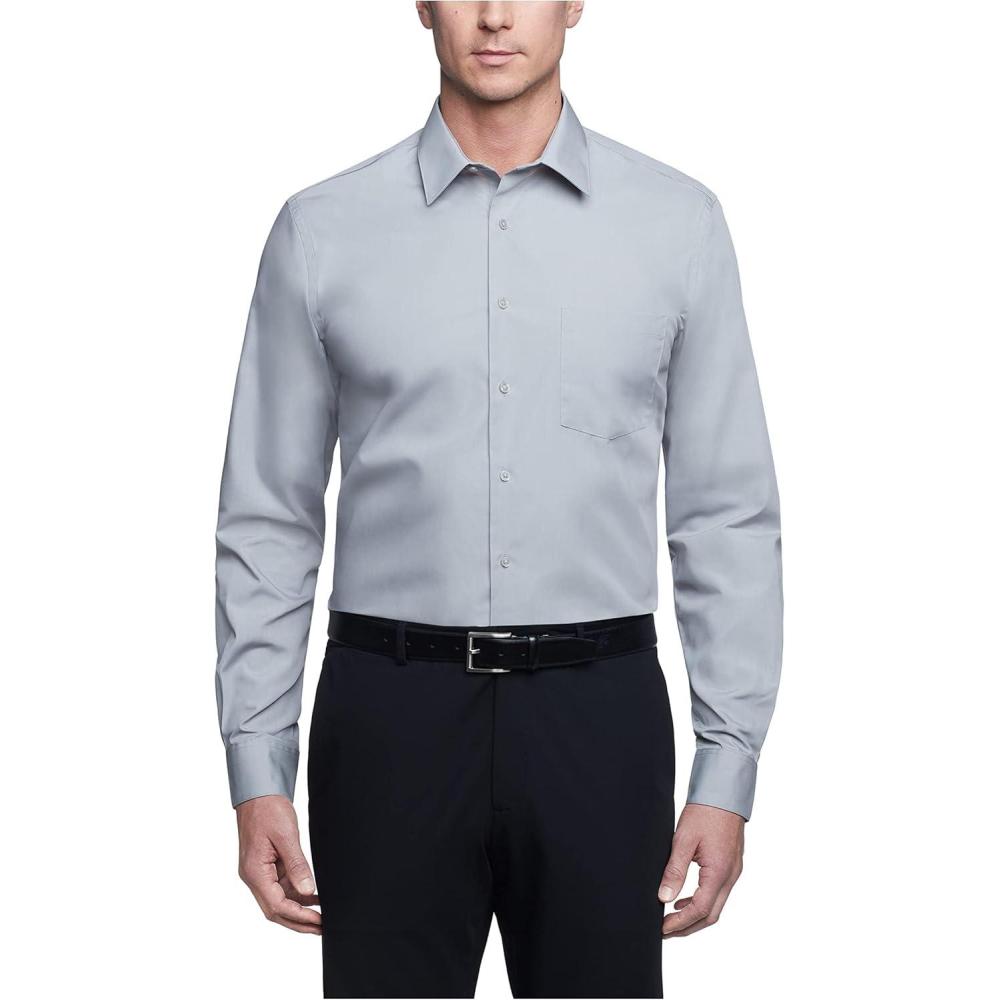 imageVan Heusen Mens Dress Shirt Regular Fit Poplin SolidGrey Stone