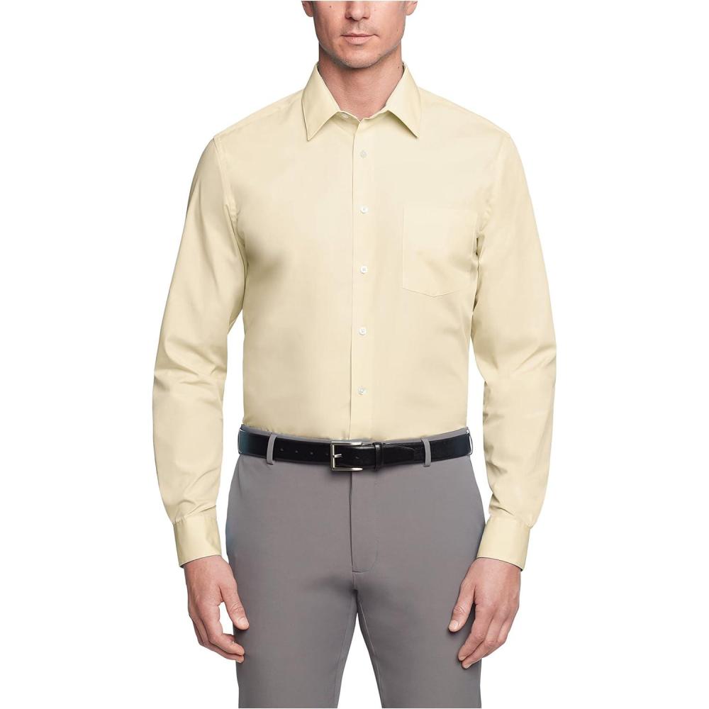 imageVan Heusen Mens Dress Shirt Regular Fit Poplin SolidLemon Glaze