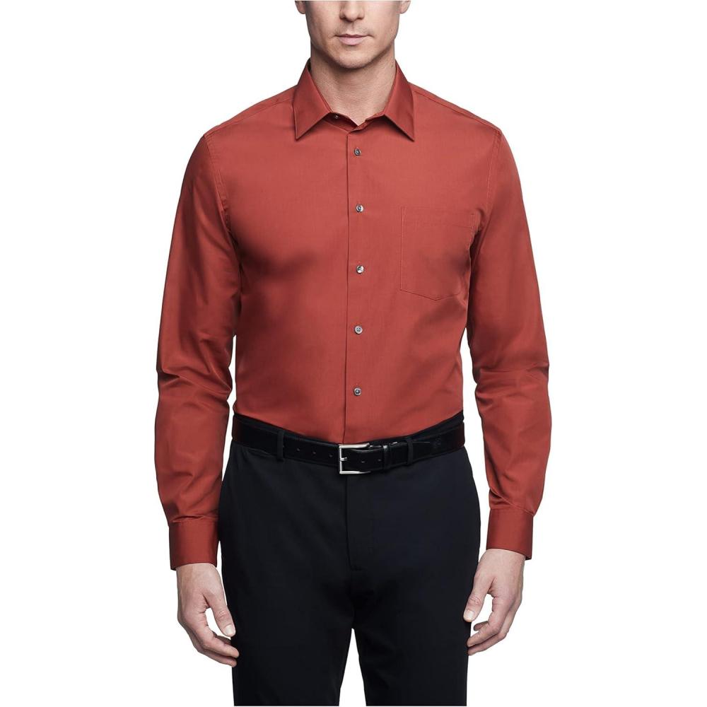 imageVan Heusen Mens Dress Shirt Regular Fit Poplin SolidPersimmon
