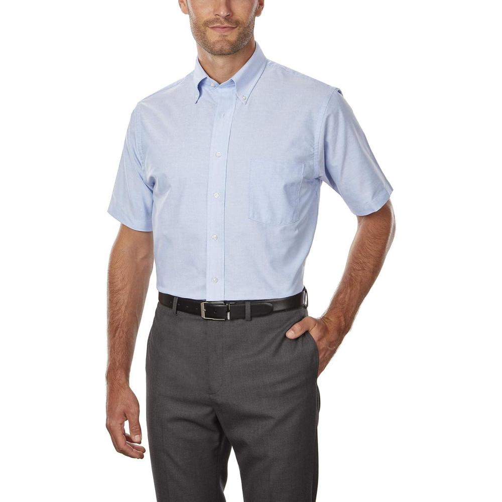 imageVan Heusen Mens Short Sleeve Dress Shirt Regular Fit Oxford SolidBlue