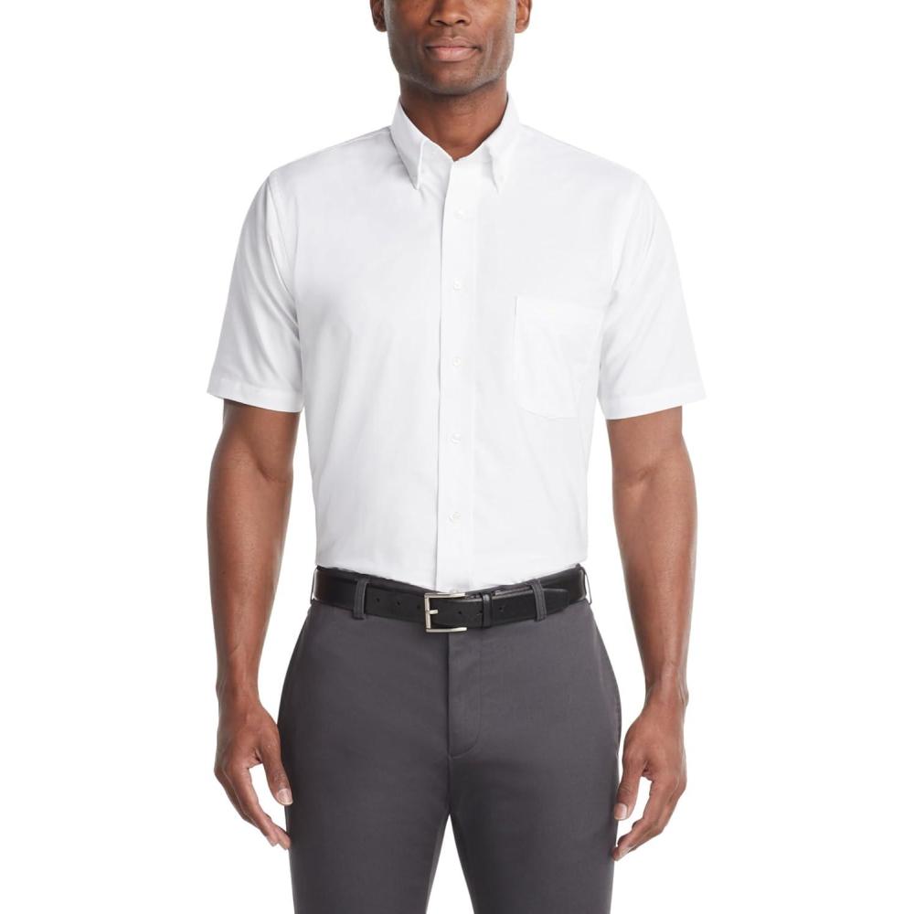 imageVan Heusen Mens Short Sleeve Dress Shirt Regular Fit Oxford SolidWhite