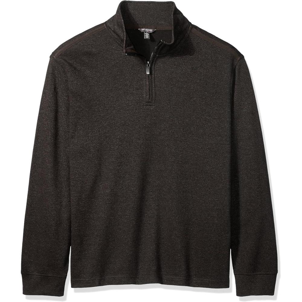 imageVan Heusen Mens Size Big and Tall Flex Long Sleeve Ottoman Quarter ZipBrown Morel