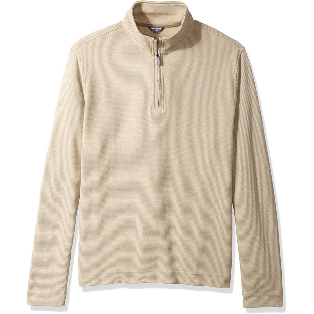 imageVan Heusen Mens Size Big and Tall Flex Long Sleeve Ottoman Quarter ZipKhaki Chinchilla