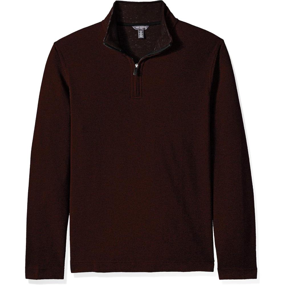 imageVan Heusen Mens Size Big and Tall Flex Long Sleeve Ottoman Quarter ZipRed Oxblood