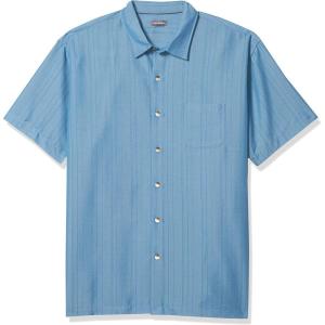Van Heusen Men’s Big and Tall Air Short Sleeve Button Down Poly Rayon Stripe Shirt(Cameo Blue)