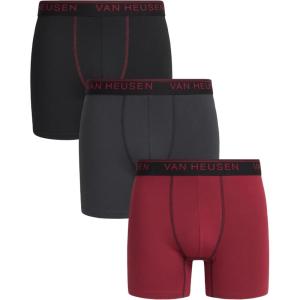 Van Heusen Mens Boxer Briefs – 3 Pack 6” Inseam Soft Mens Underwear Athletic Boxer Briefs with Contour Pouch(Black/Charcoal Grey/Red)