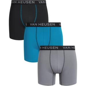 Van Heusen Mens Boxer Briefs – 3 Pack 6” Inseam Soft Mens Underwear Athletic Boxer Briefs with Contour Pouch(Black/Teal/Pearl)