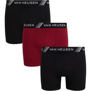 Van Heusen Mens Boxer Briefs – 3 Pack 6” Inseam Soft Mens Underwear Athletic Boxer Briefs with Contour Pouch(Black/Tibetan Red/Black)
