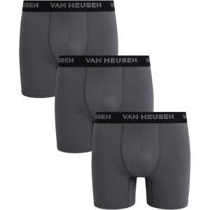 Van Heusen Mens Boxer Briefs – 3 Pack 6” Inseam Soft Mens Underwear Athletic Boxer Briefs with Contour Pouch(Medium Grey)