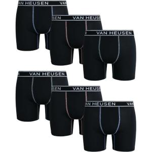 Van Heusen Mens Boxer Briefs – 6 Pack 6” Inseam Soft Stretch Mens Underwear Boxer Briefs with Contour Pouch(Black)