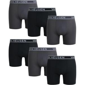 Van Heusen Mens Boxer Briefs – 6 Pack 6” Inseam Soft Stretch Mens Underwear Boxer Briefs with Contour Pouch(Black/Blackened Pearl)