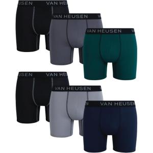 Van Heusen Mens Boxer Briefs – 6 Pack 6” Inseam Soft Stretch Mens Underwear Boxer Briefs with Contour Pouch(Black/Medium Grey/Green/Black/Dark Grey/Light Grey)