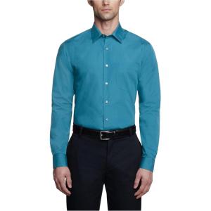 Van Heusen Men’s Dress Shirt Fitted Poplin Solid(Deep Sea)