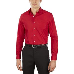 Van Heusen Men’s Dress Shirt Fitted Poplin Solid(Flame)