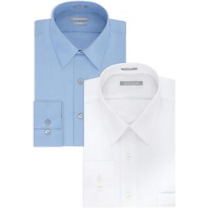 Van Heusen Men’s Dress Shirt Fitted Poplin Solid(White/Cameo Blue)