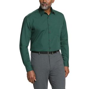 Van Heusen Mens Dress Shirt Regular Fit Poplin Solid(Dark Leaf)