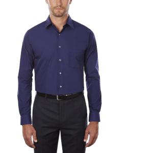 Van Heusen Mens Dress Shirt Regular Fit Poplin Solid(Persian Blue)