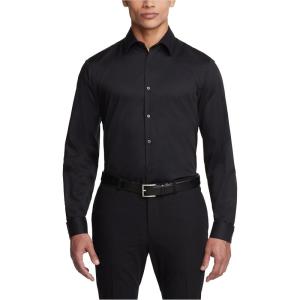 Van Heusen Men’s Flex Collar Slim Fit Stretch Dress Shirt(Black)