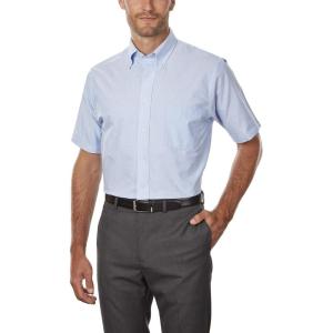 Van Heusen Mens Short Sleeve Dress Shirt Regular Fit Oxford Solid(Blue)
