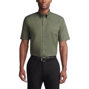 Van Heusen Mens Short Sleeve Dress Shirt Regular Fit Oxford Solid(Dark Green)