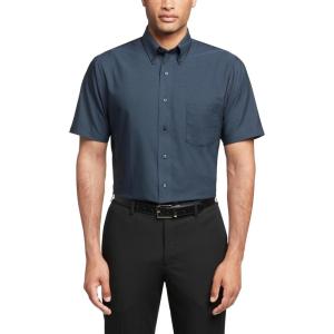 Van Heusen Mens Short Sleeve Dress Shirt Regular Fit Oxford Solid(Navy)