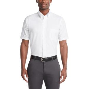 Van Heusen Mens Short Sleeve Dress Shirt Regular Fit Oxford Solid(White)
