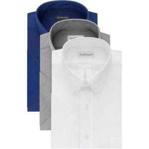 Van Heusen Mens Short Sleeve Dress Shirt Regular Fit Oxford Solid(White/Greystone/English Blue)