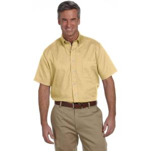 Van Heusen Mens Short Sleeve Dress Shirt Regular Fit Oxford Solid(Yellow)