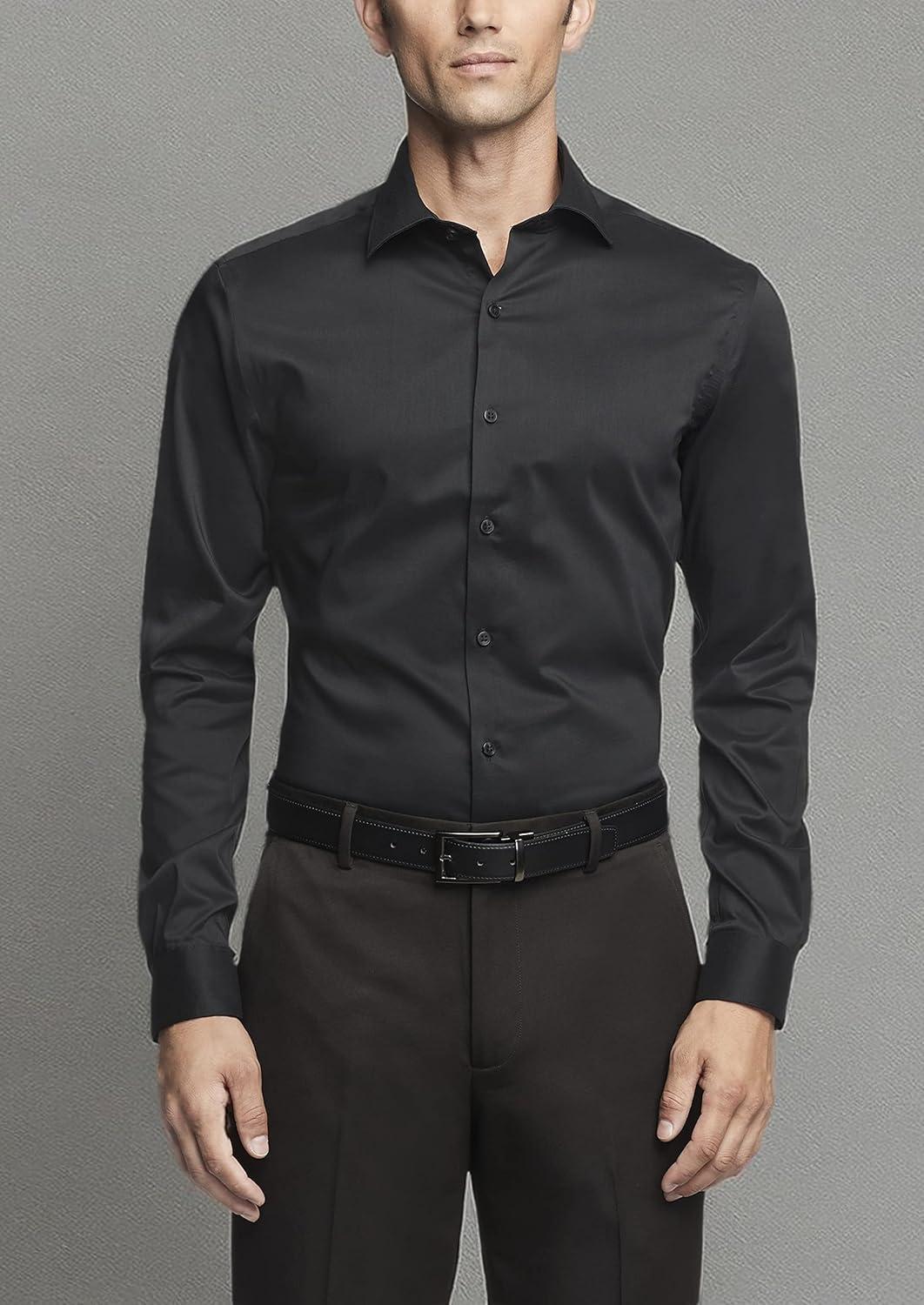 imageVan Heusen Mens Dress Shirt Slim Fit Ultra Wrinkle Free Flex Collar StretchBlack
