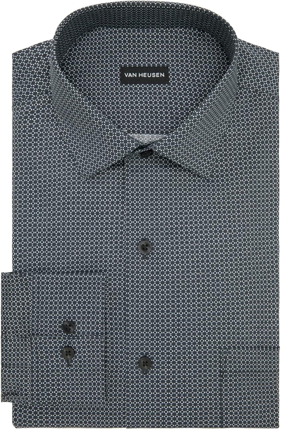 imageVan Heusen Mens Dress Shirt Slim Fit Ultra Wrinkle Free Flex Collar StretchBlack Print