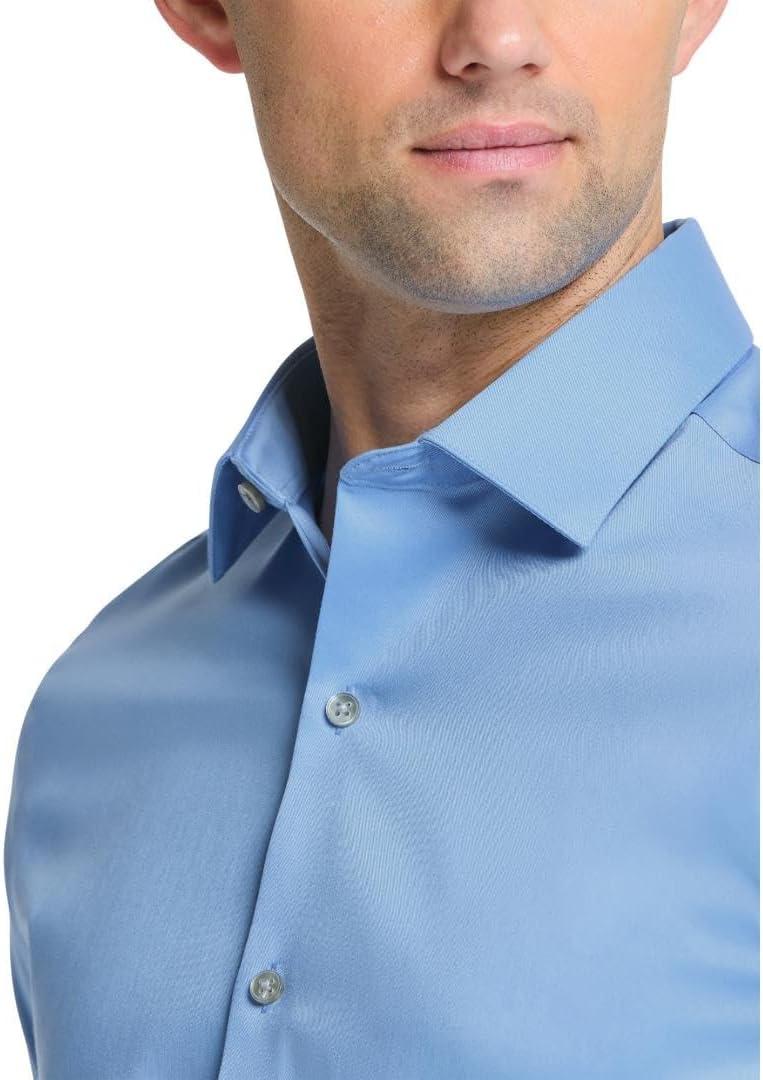 imageVan Heusen Mens Dress Shirt Slim Fit Ultra Wrinkle Free Flex Collar StretchBlue Frost
