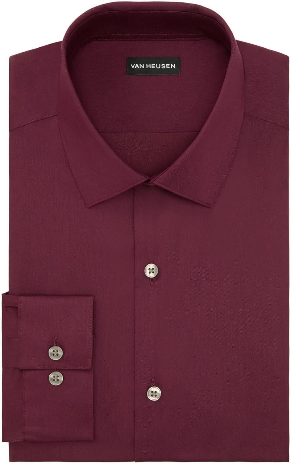 imageVan Heusen Mens Dress Shirt Slim Fit Ultra Wrinkle Free Flex Collar StretchBurgundy