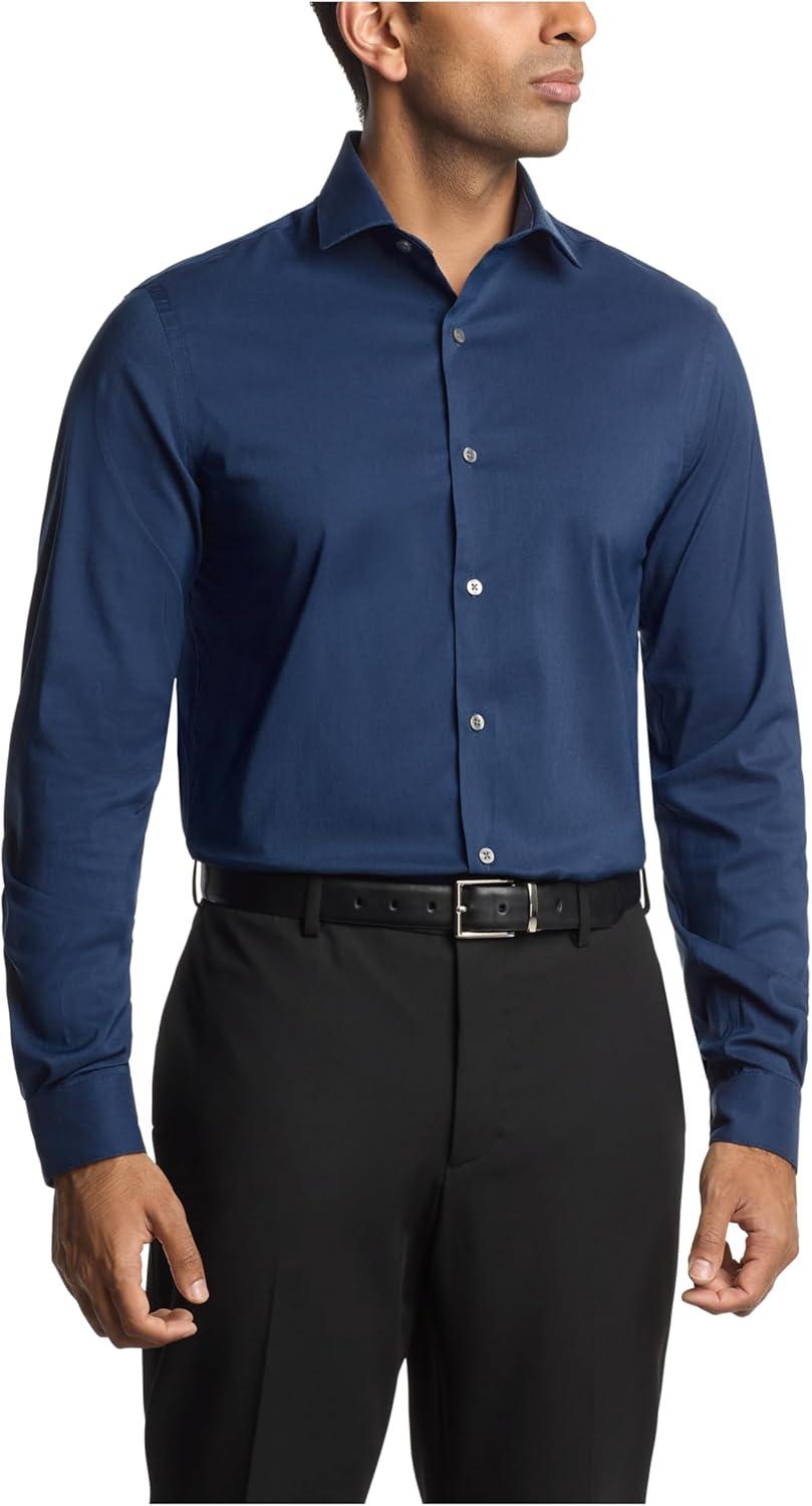 imageVan Heusen Mens Dress Shirt Slim Fit Ultra Wrinkle Free Flex Collar StretchDeep Navy