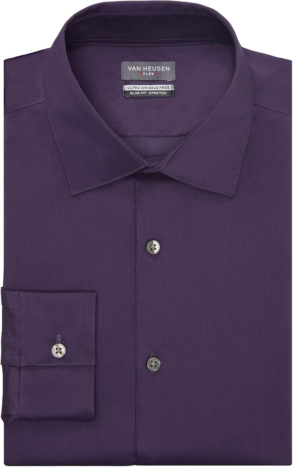 imageVan Heusen Mens Dress Shirt Slim Fit Ultra Wrinkle Free Flex Collar StretchEggplant