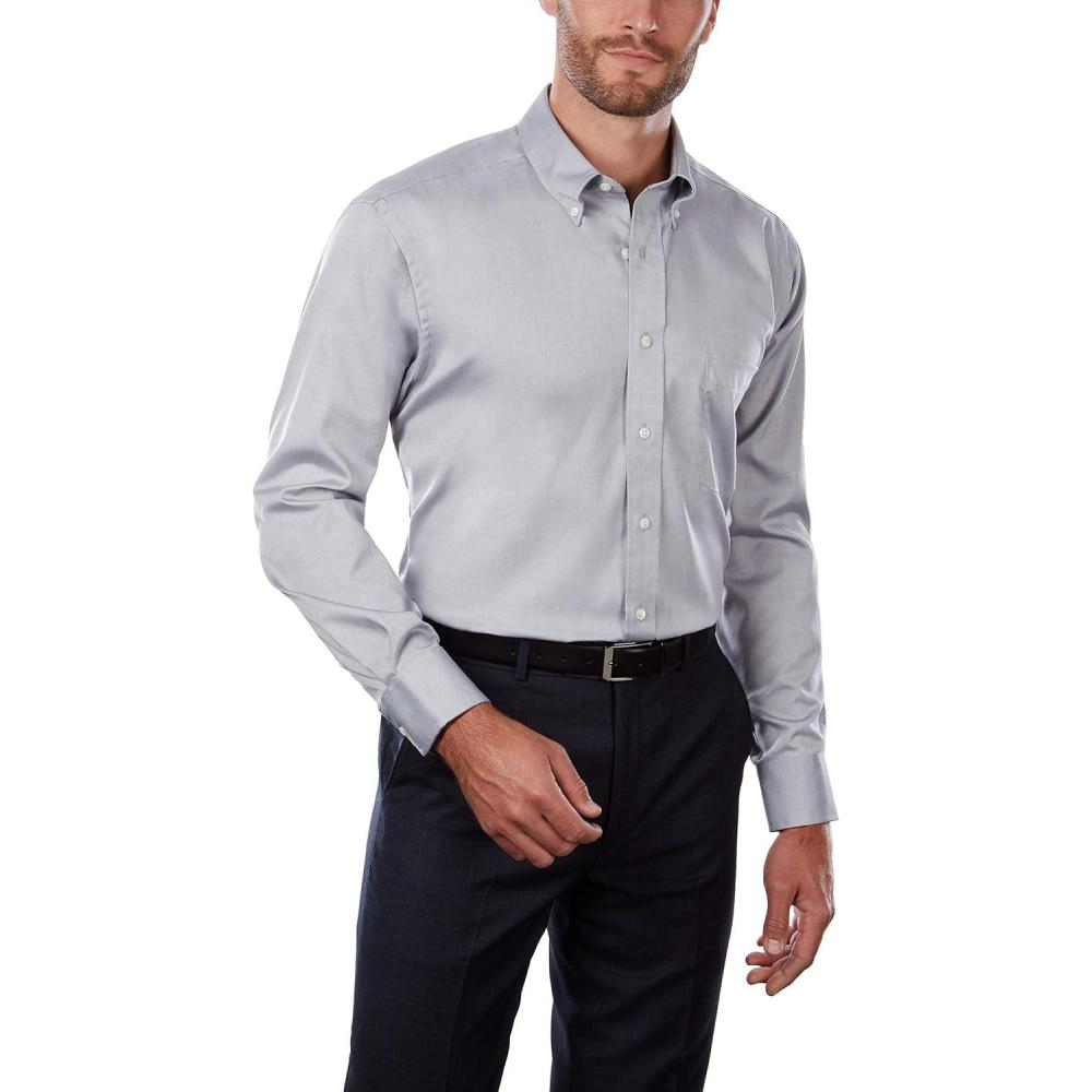 imageVan Heusen Mens Dress Shirt Regular Fit Non Iron SolidFrench Grey
