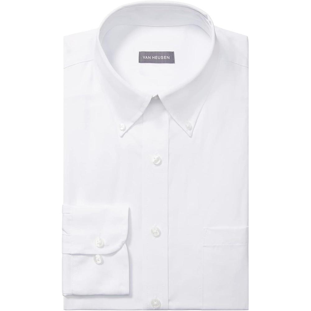 imageVan Heusen Mens Dress Shirt Regular Fit Pinpoint SolidWhite
