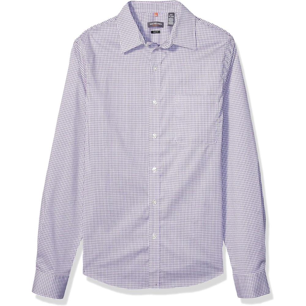 imageVan Heusen Mens Dress Shirt Slim Fit Traveler StretchEnglish Violet Check