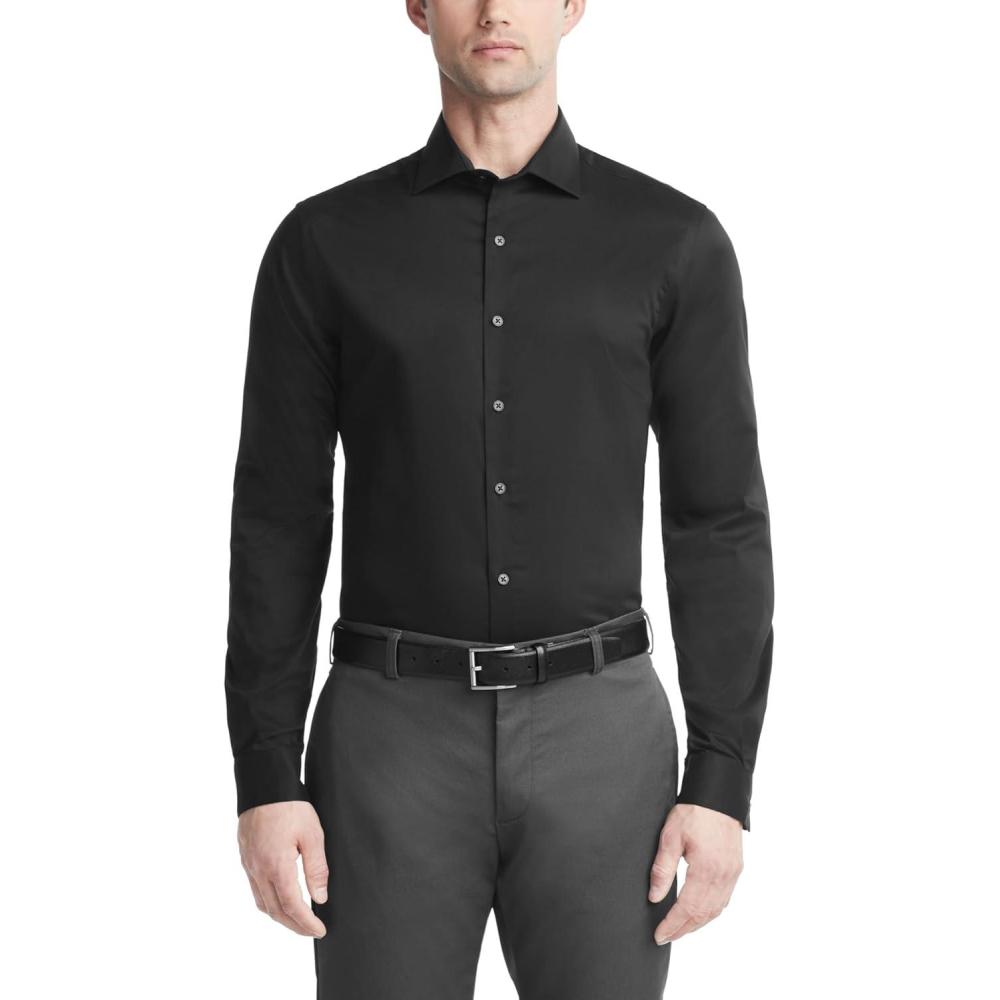 imageVan Heusen Mens Dress Shirt Slim Fit Ultra Wrinkle Free Flex Collar StretchBlack