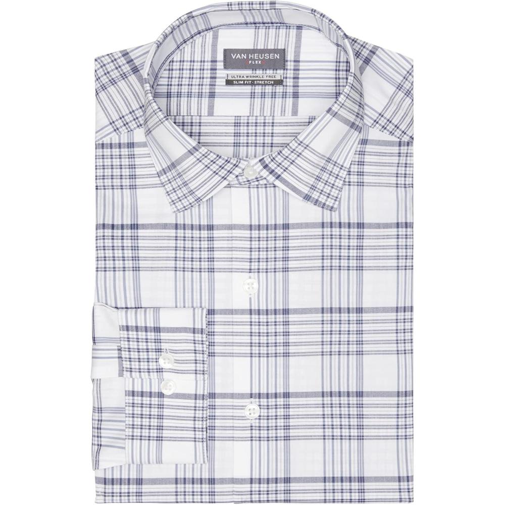 imageVan Heusen Mens Dress Shirt Slim Fit Ultra Wrinkle Free Flex Collar StretchBlue Stone