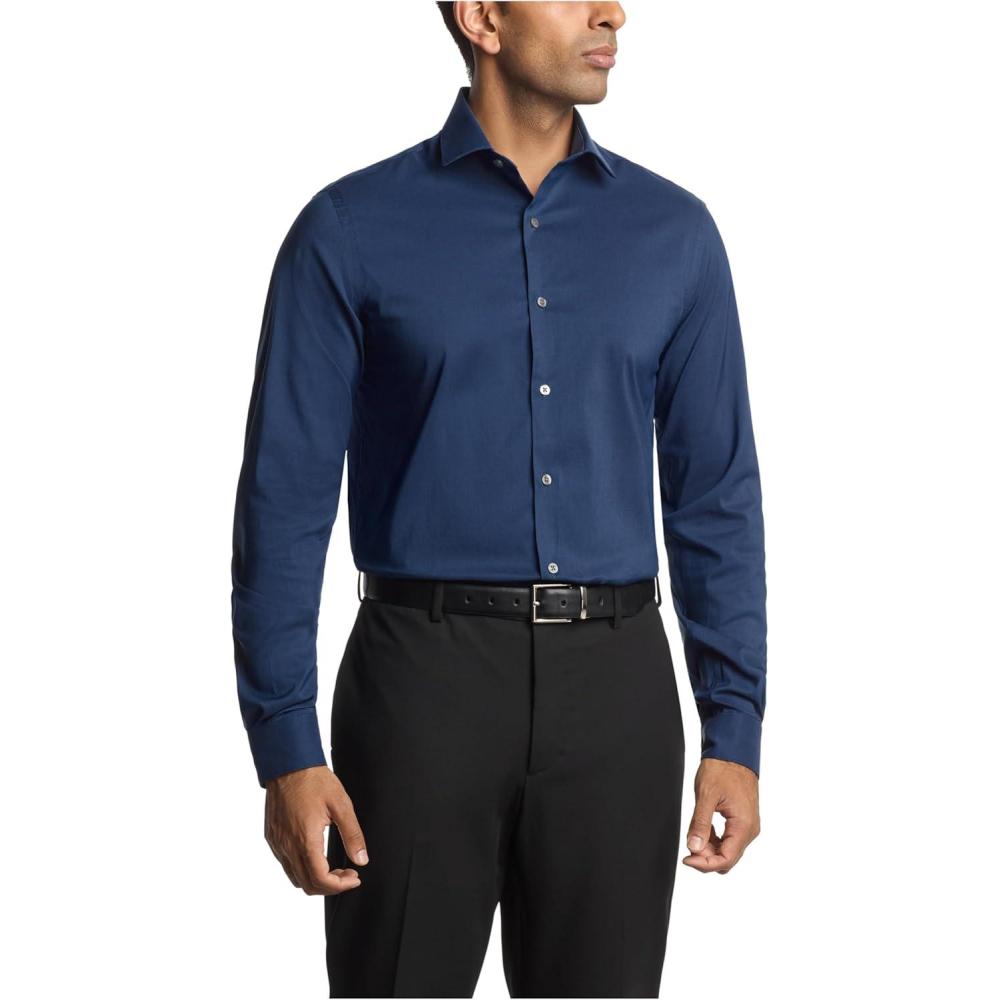 imageVan Heusen Mens Dress Shirt Slim Fit Ultra Wrinkle Free Flex Collar StretchDeep Navy