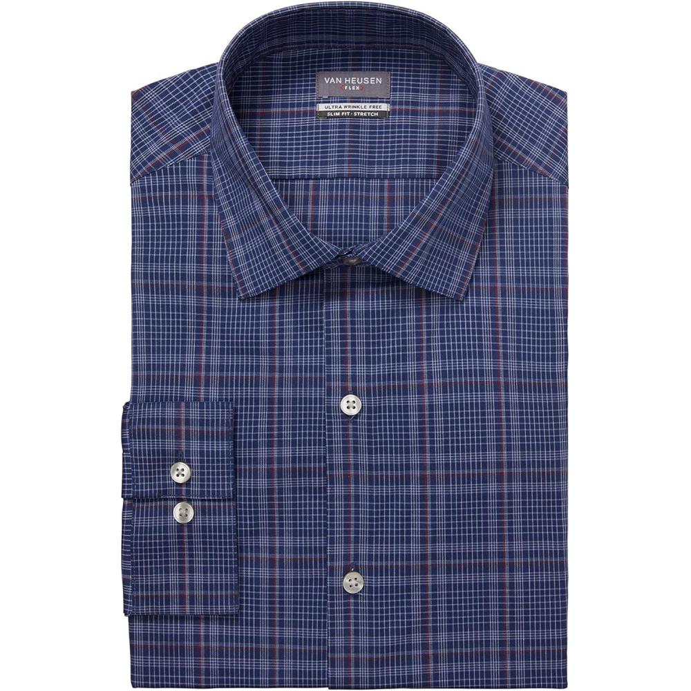 imageVan Heusen Mens Dress Shirt Slim Fit Ultra Wrinkle Free Flex Collar StretchMid Blue