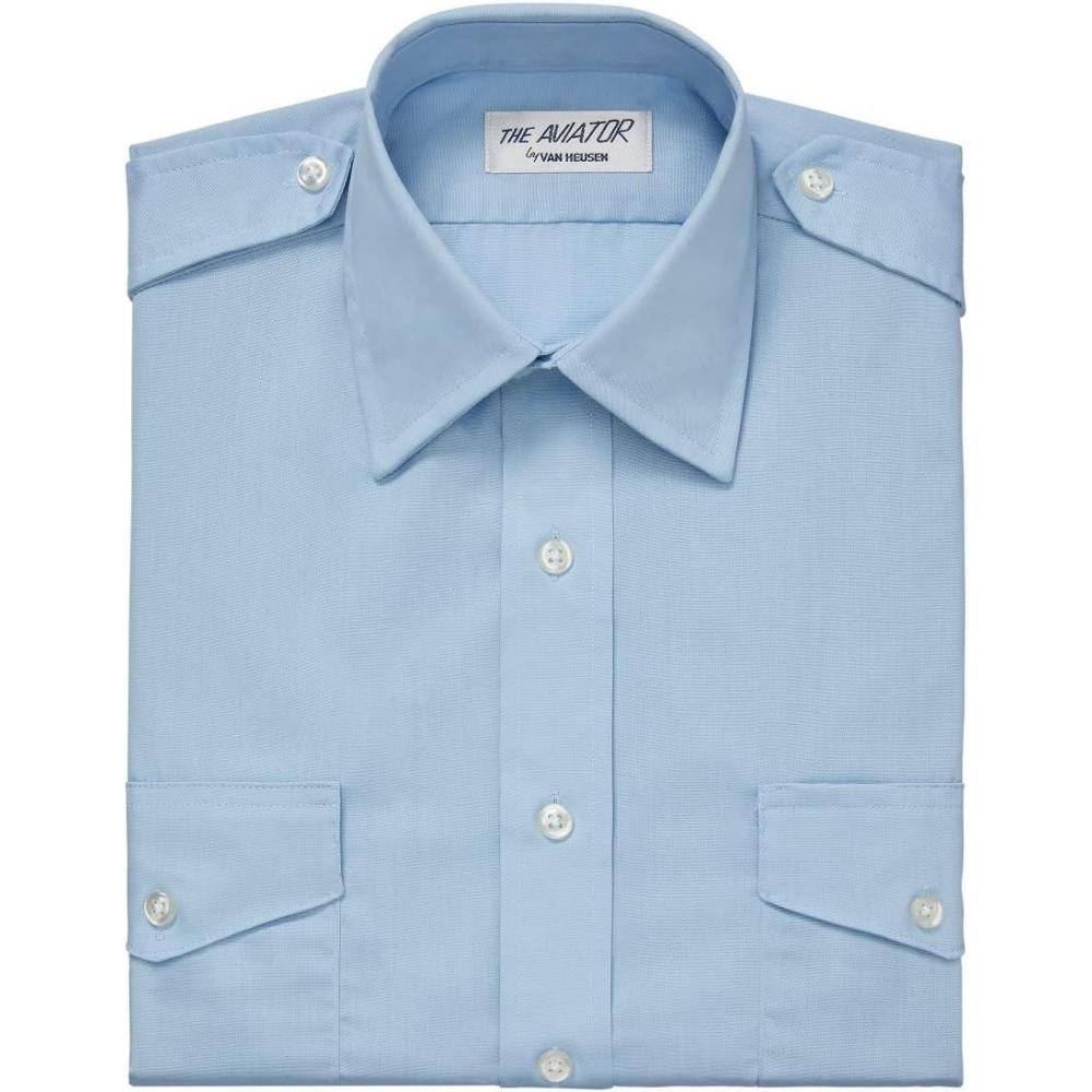 imageVan Heusen Mens Dress Shirts Short Sleeve Aviator Shirt Solid Spread CollarLight Blue